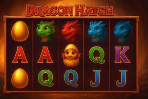 Dragões lendários guardando tesouros no slot Dragon Hatch do 63B cassino.